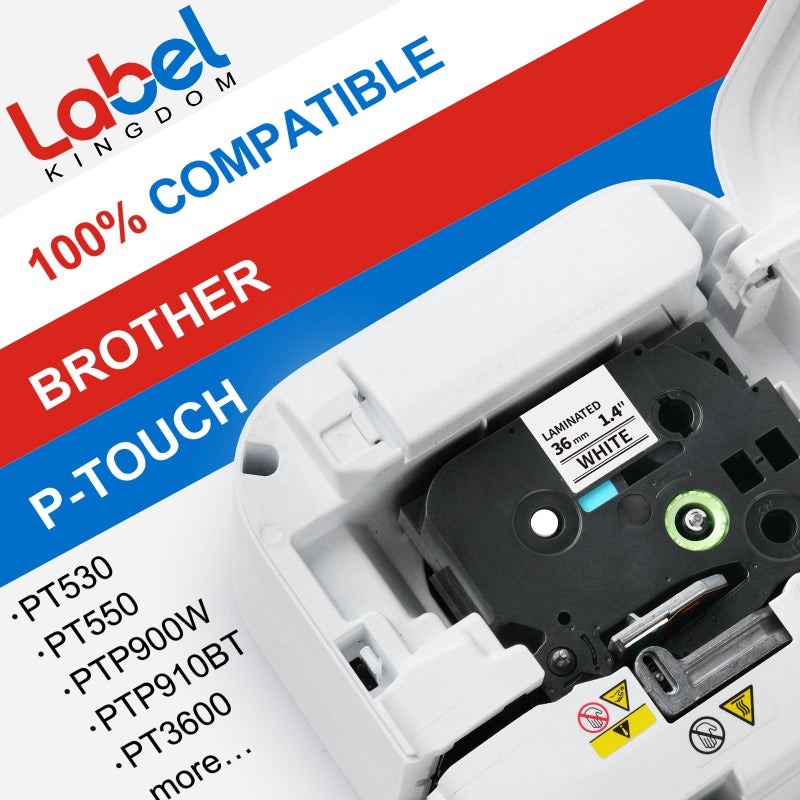 Label KINGDOM TZe-261 36mm Label Tape Replacement for Brother P-Touch TZe261 1 1/2 "" Black on White TZe Tape 36mm 1.4 "" Laminated White Compatible with Brother P Touch PT-530 PT-P900W PT-P910BT  3-Pack - Image 2